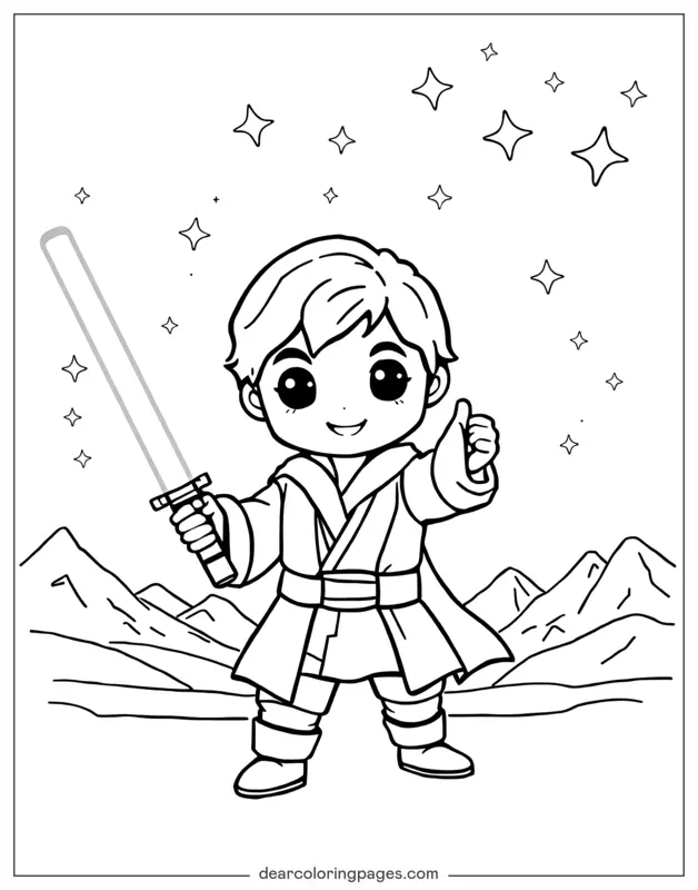 Chibi Luke Skywalker Wielding Lightsaber