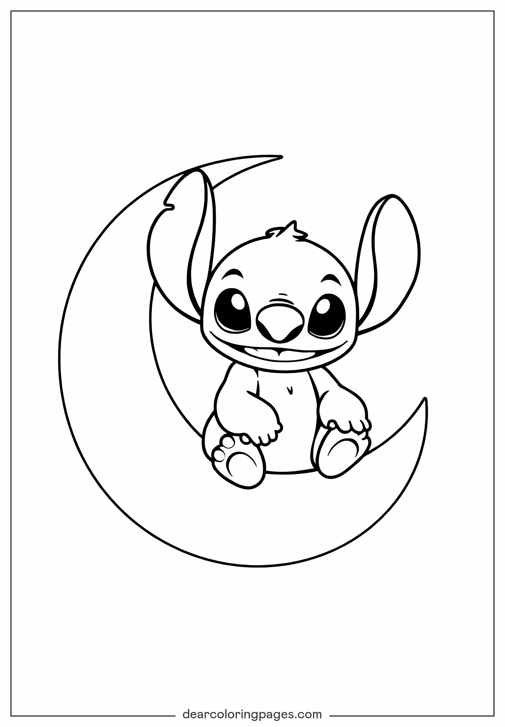 Stitch Coloring Page - Stitch Sitting on Crescent Moon Coloring Page