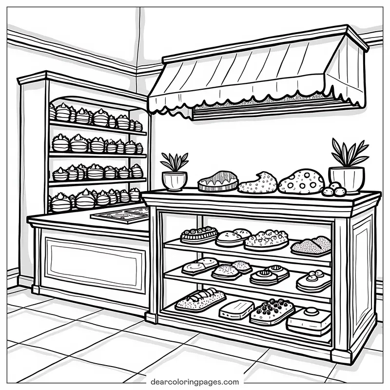 Coloriage de Magasin – Vitrine de Boulangerie Coloriage