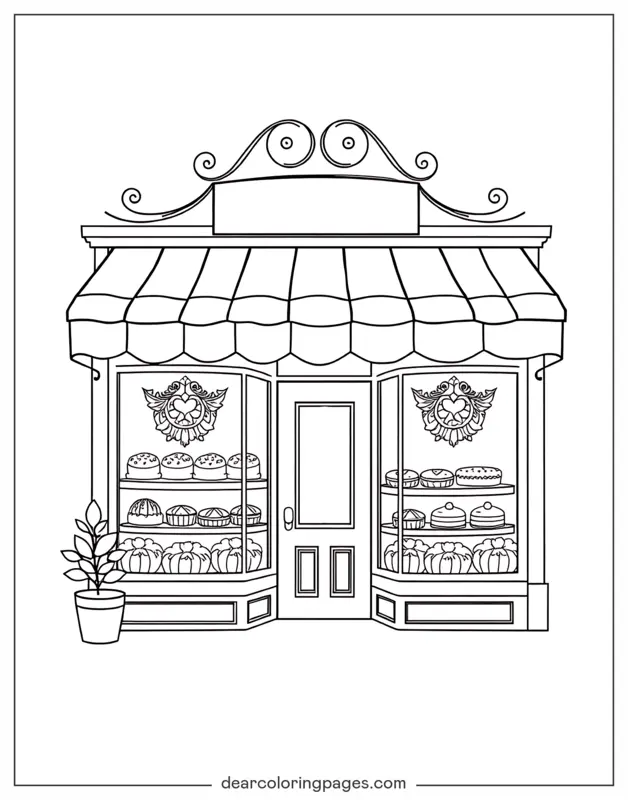 Coloriage de Magasin – Vitrine de boulangerie