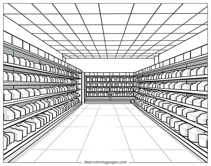 Coloriage de Magasin – Coloriage de l'Allée du Supermarché
