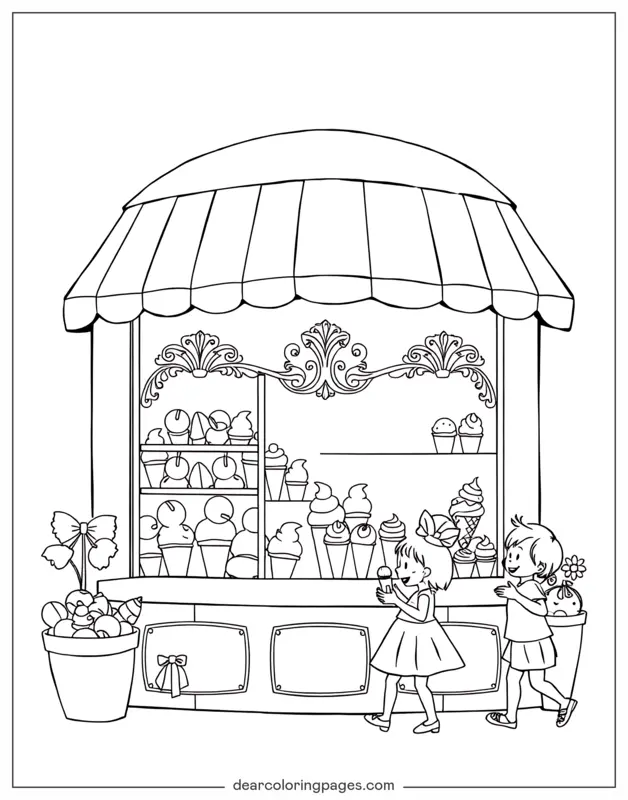 Verano Dibujo para Colorear - Heladería