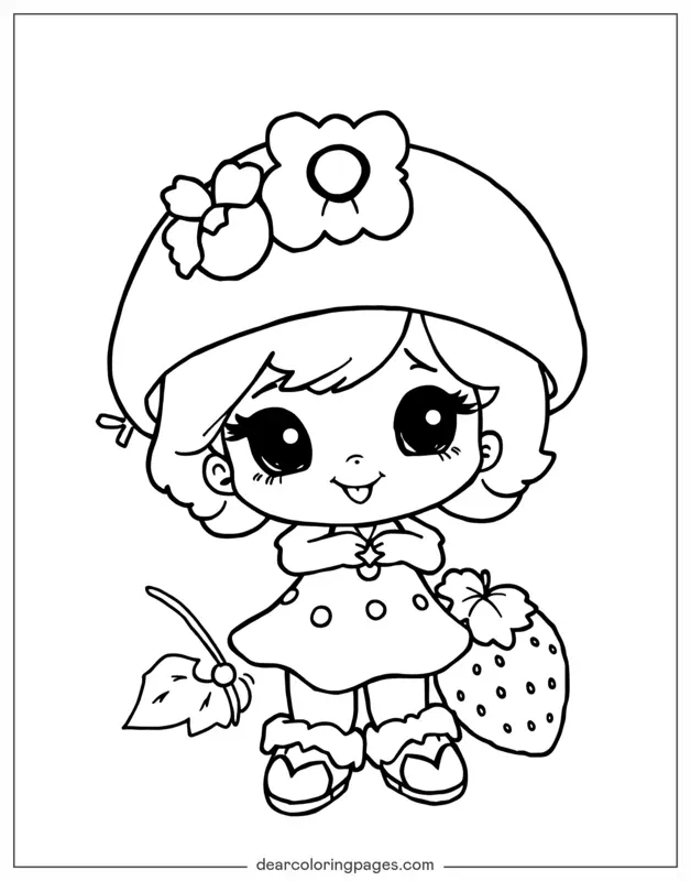 Coloriage de Gâteau aux fraises – Personnage de dessin animé Gâteau de fraises