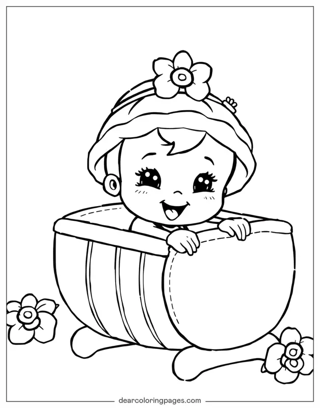 Coloriage de Gâteau aux fraises – Bébé Gâteau aux Fraises dans Son Berceau