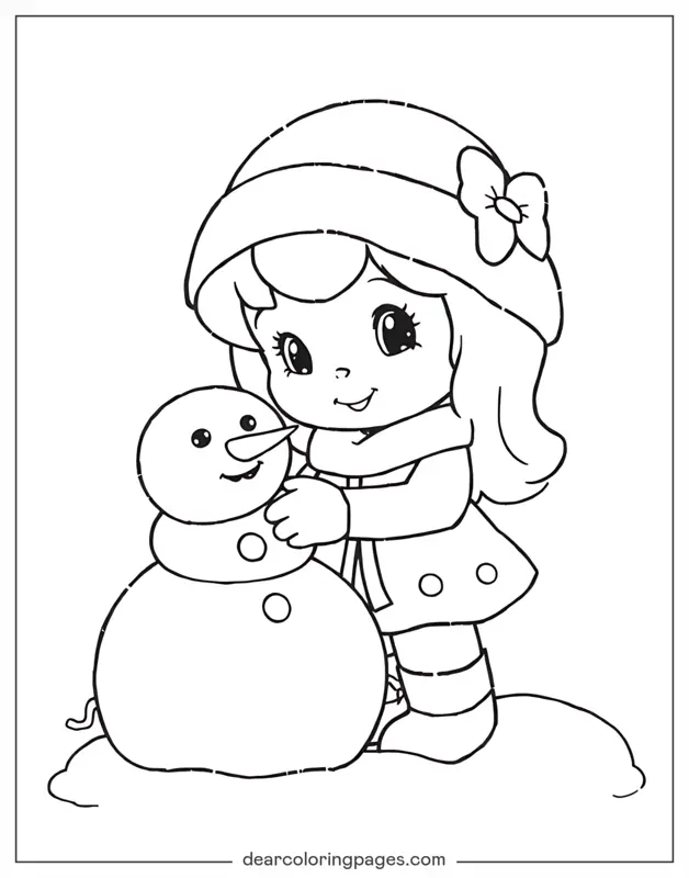 Invierno Dibujo para Colorear - Pastel de Fresa Haciendo un Muñeco de Nieve