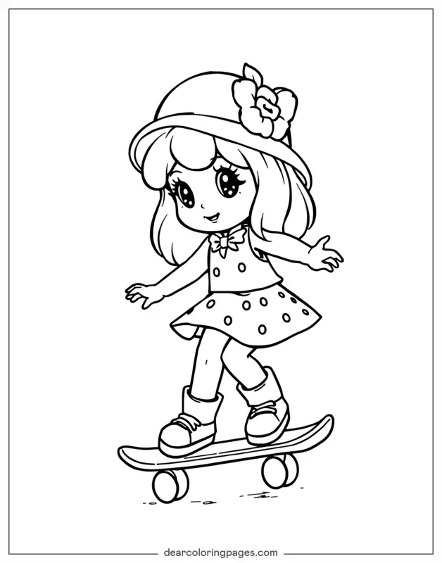 Coloriage de Gâteau aux fraises – Gâteau aux fraises en skateboard