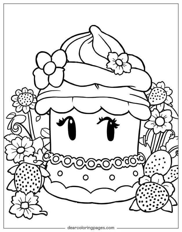 Fresa Dibujo para Colorear - Pastel de fresa