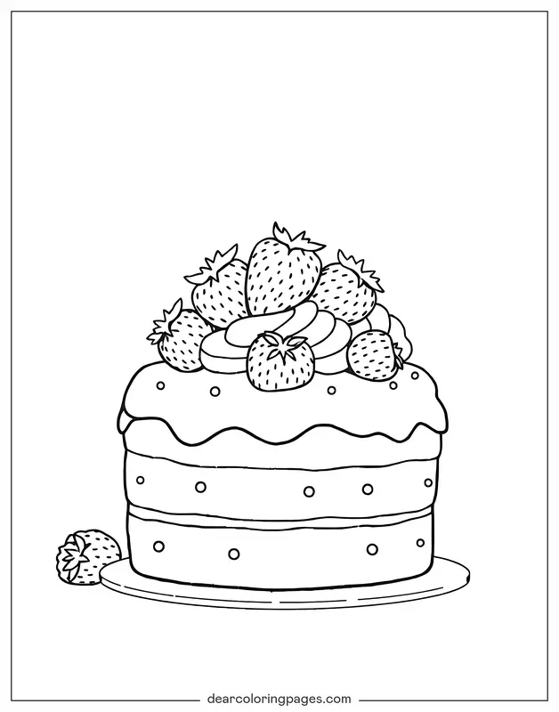 Fresa Dibujo para Colorear - Torta de fresa