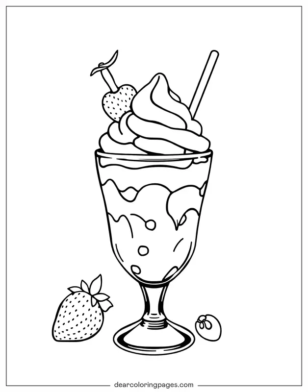 Fresa Dibujo para Colorear - Sundae de Fresa