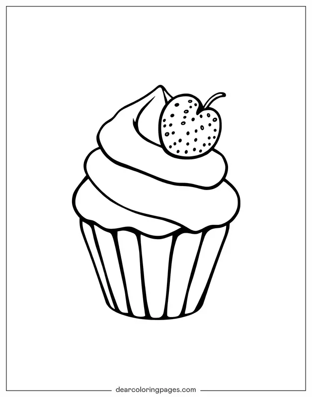 Fresa Dibujo para Colorear - Fresa Cupcake Dibujo para Colorear