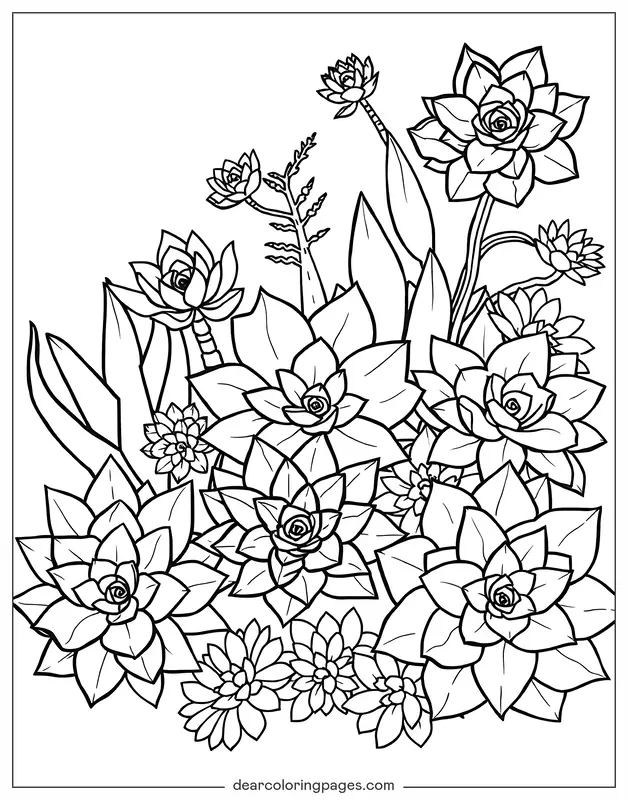 Succulenta Disegno da Colorare - Succulente assortite