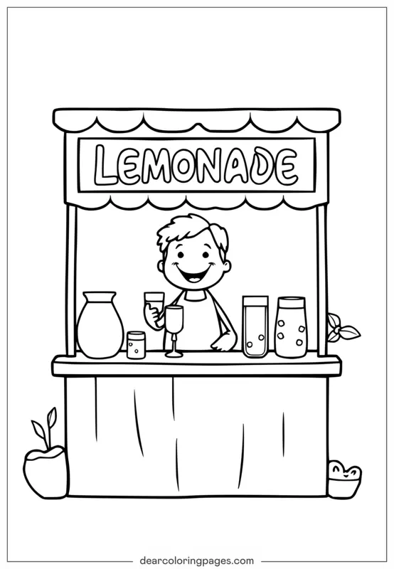 Verano Dibujo para Colorear - Dibujo para Colorear Stand de Limonada de Verano
