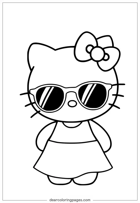 Verano Dibujo para Colorear - Hola Kitty Usando Gafas de Sol en Verano Dibujo para Colorear
