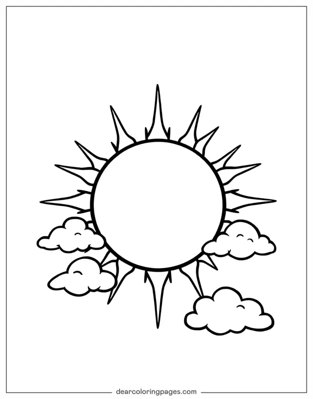 Sonne Ausmalbild - Einfach die Sonne mit Wolken zu färben