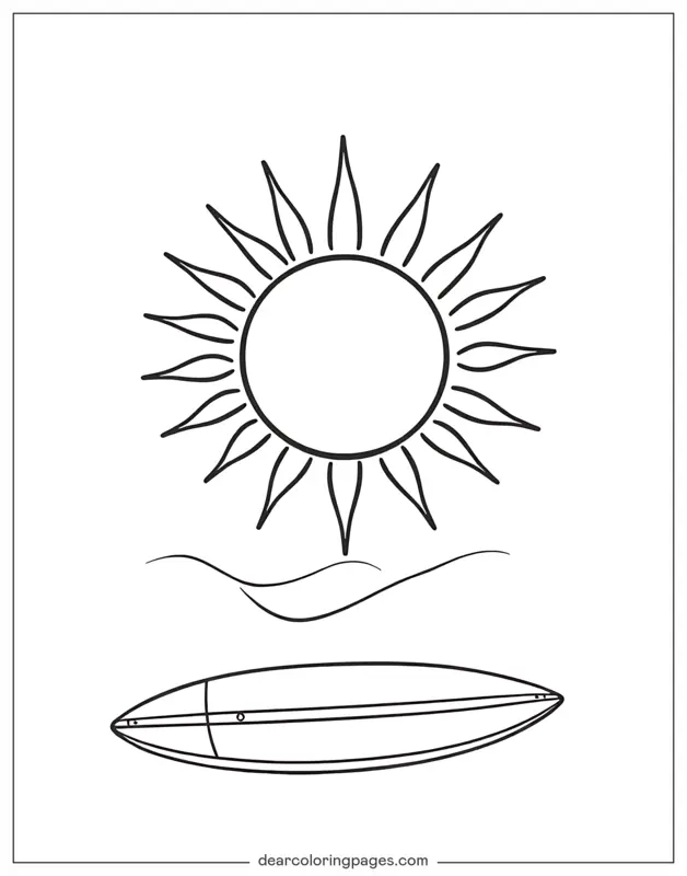 Sonne Ausmalbild - Sonne und Surfbrett