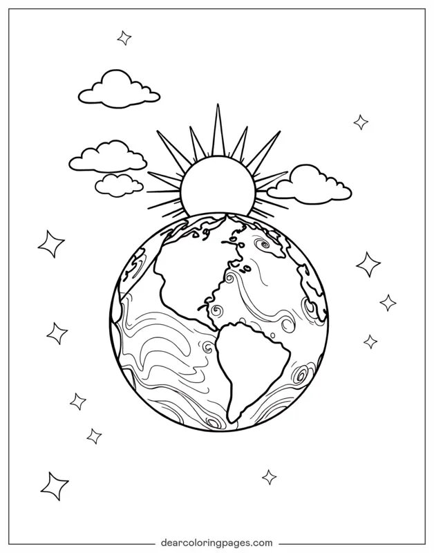 Sonne Ausmalbild - Sonne und Erde