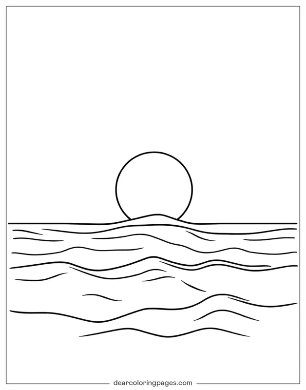 Sonne Ausmalbild - Sonne über dem Meer