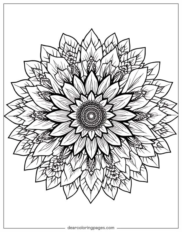 Sonnenblume Ausmalbild - Sonnenblumenmandala