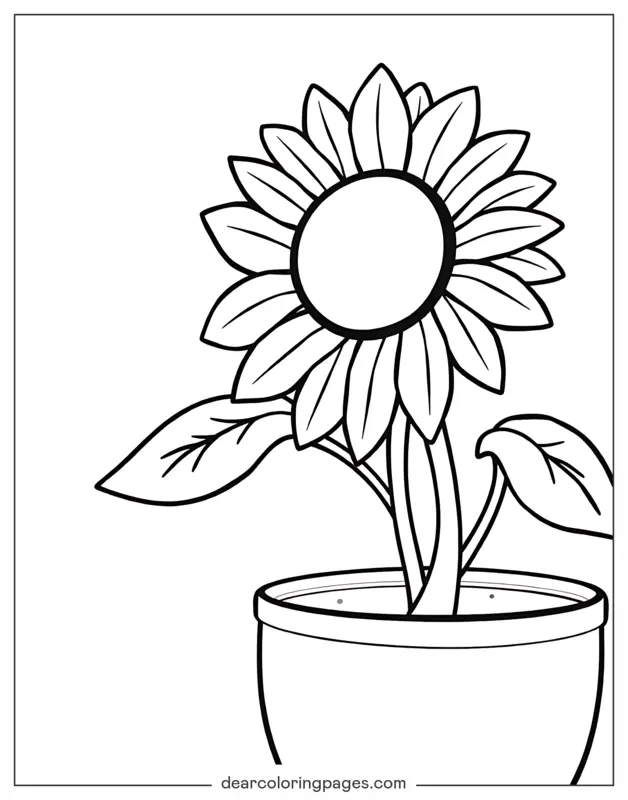 Sonnenblume Ausmalbild - Sonnenblume in einem Topf