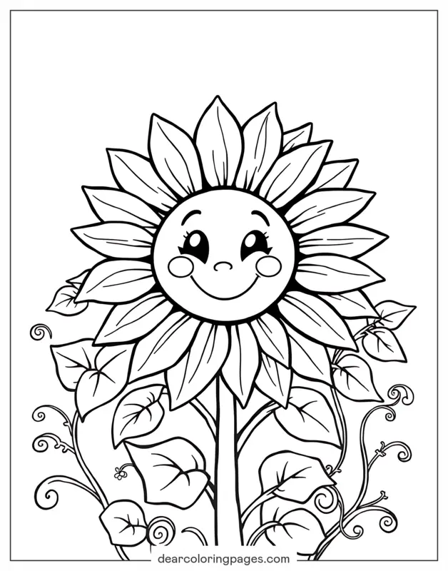 Sonnenblume Ausmalbild - Sonnenblume mit einem lächelnden Gesicht