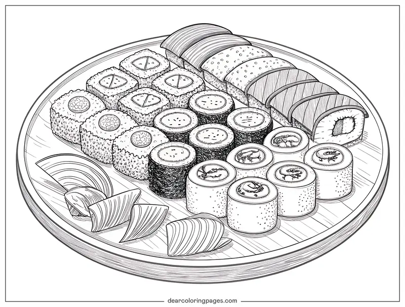 Sushi Ausmalbild - Sushi-Platte Ausmalbild