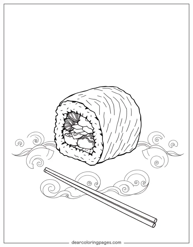 Sushi Ausmalbild - Detaillierte Skizze von Sushi