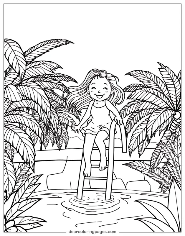 Verano Dibujo para Colorear - Diversión en la piscina de verano
