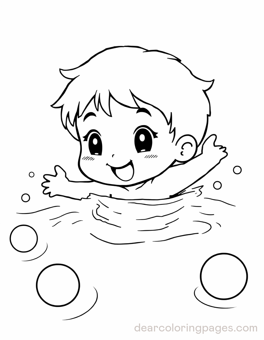 Swimming Coloring Page - Playful Kid in Swimming Pool