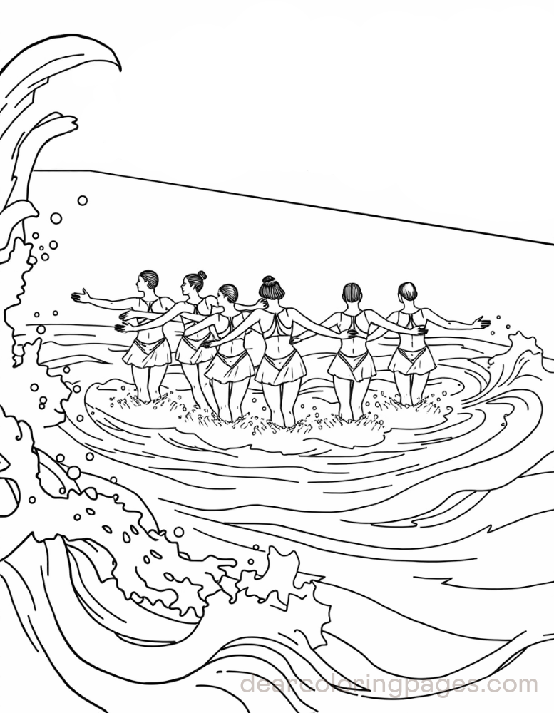 Swimming Coloring Page - Synchronized Swimming