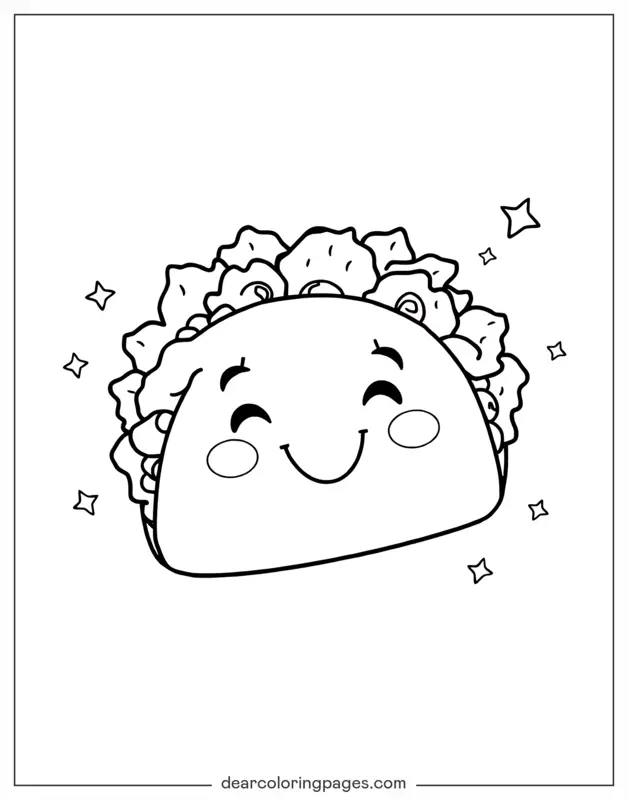 Taco Coloring Page - Taco con cara sonriente