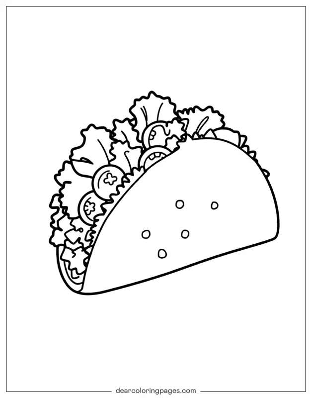 Taco Coloring Page - Taco With Various Ingredients