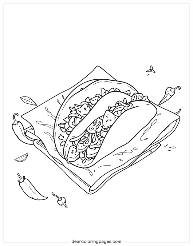 Taco Coloring Page - Taco on a Napkin