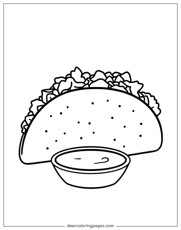 Taco Coloring Page - Taco With Sauce Dip