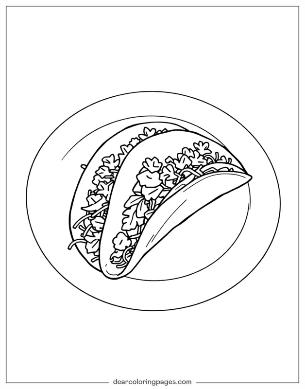 Taco Coloring Page - Taco on a Plate
