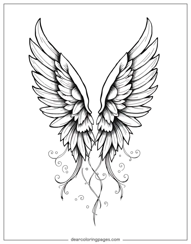 Tattoo Ausmalbild - Tattoo-Design mit Flügeln