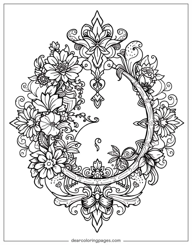 Blume Ausmalbild - Komplexes florales Tattoo-Design