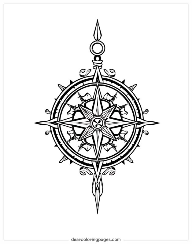 Tattoo Ausmalbild - Kompass Tattoo Design