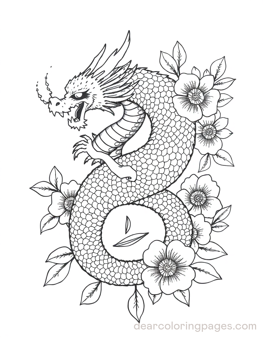 Dragon Tattoo Design with Floral Elements