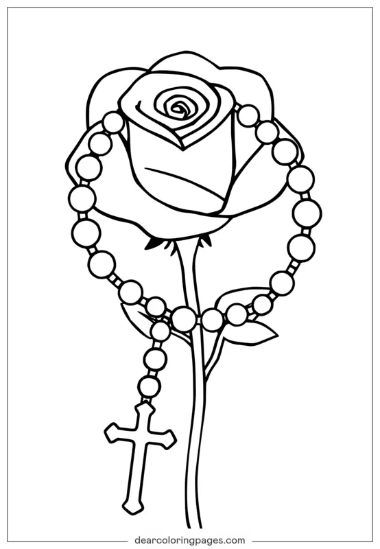 Disegno da Colorare Tatuaggio Rosario e Rosa