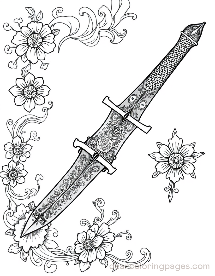 Dagger Tattoo Design Coloring Page