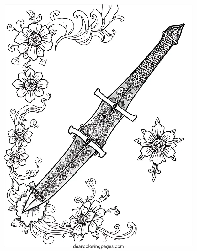 Tattoo Ausmalbild - Dolch Tattoo Design