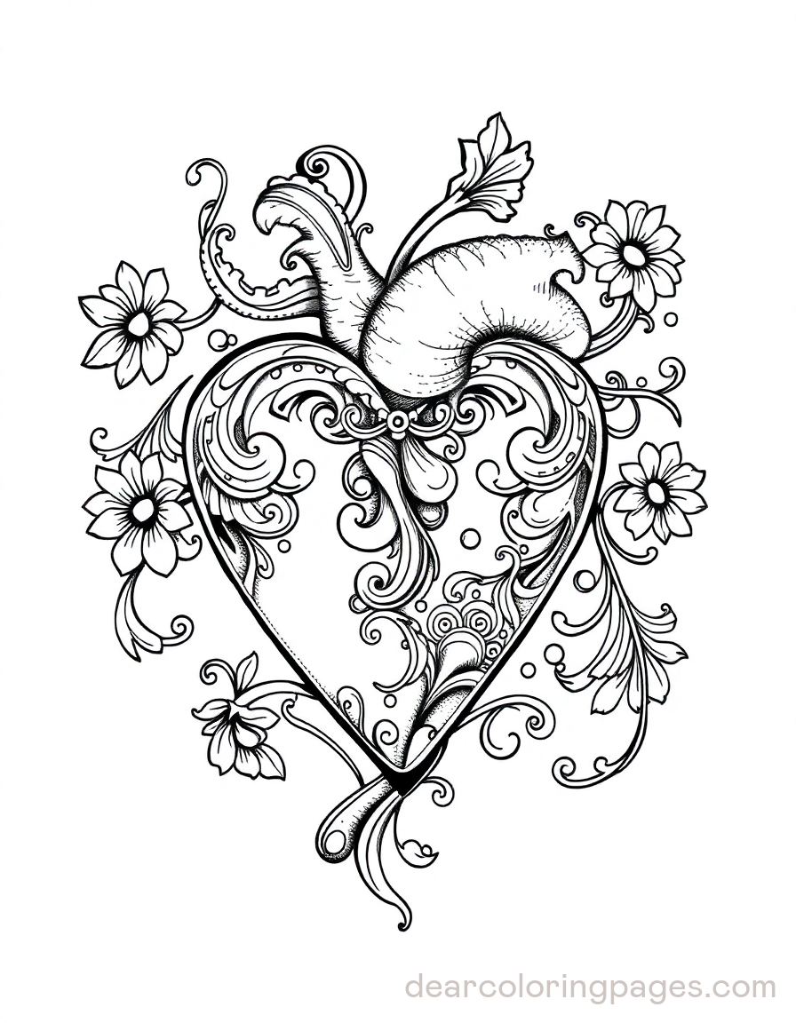 Heart Tattoo Design Coloring Page