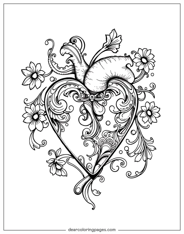 Tattoo Ausmalbild - Herz Tattoos Design