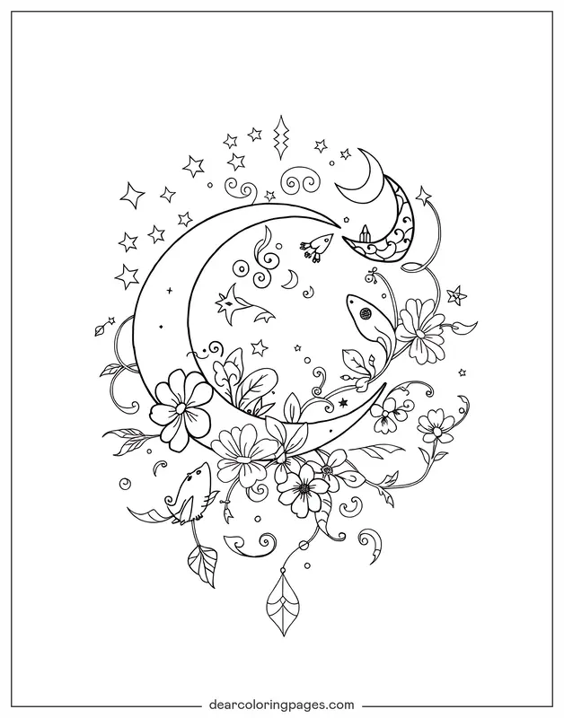 Tattoo Ausmalbild - Tattoo-Design mit Verzaubernden Elementen Ausmalbild