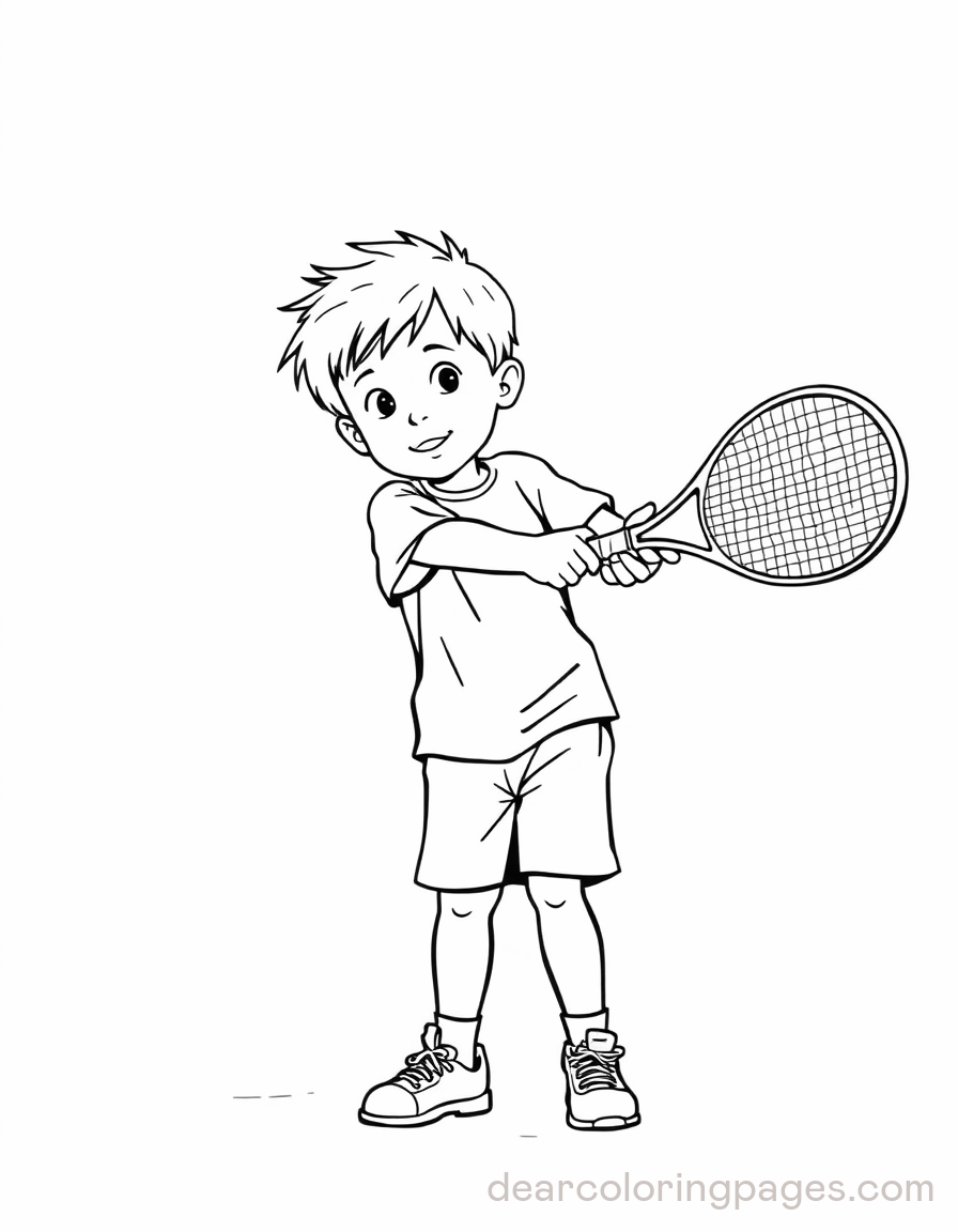 Tennis Coloring Page - Young Tennis Player