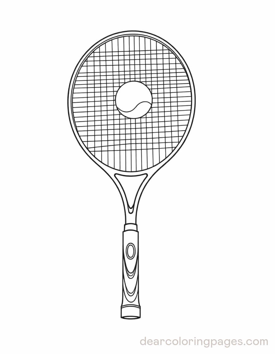 Tennis Coloring Page - Tennis Racket and Tennis Ball