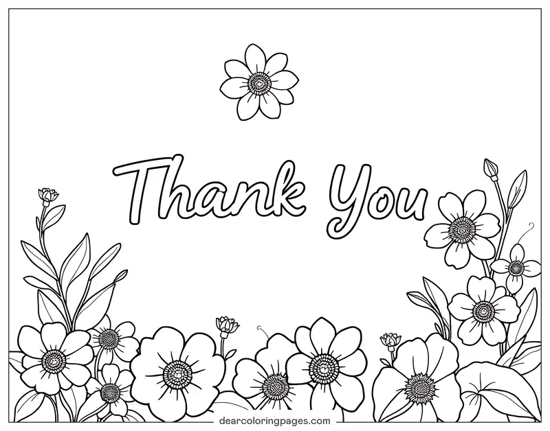 Danke Ausmalbild - Danke mit Blumen