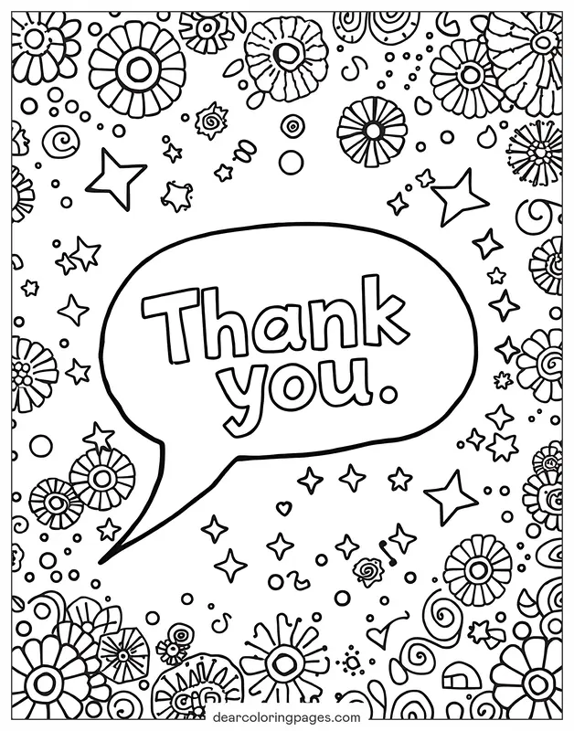 Danke Ausmalbild - Danke im Sprechblasen