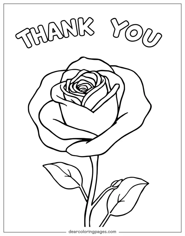 Rosa Desenho para Colorir - Rosa com Texto de Agradecimento