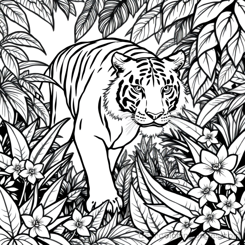 Tigre dans les fleurs de la jungle